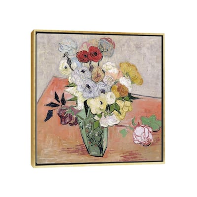 iCanvas "Japanese Vase with Roses and Anemones, 1890 " by Vincent van Gogh Framed Canvas Print