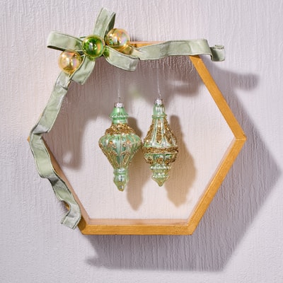 5.5-6" Glass Jewel Finial Ornament Set of 2