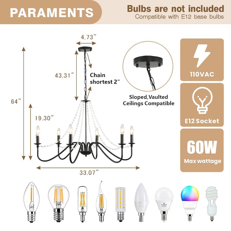 Farmhouse 6-Light 33" French Country Crystal Chandelier