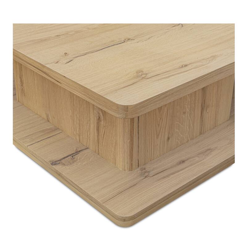 NADAAL STUDIOS Thalor Coffee Table, Large Rectangular Solid Oak Edge, Bullnose Vertical Support, Dark Brown