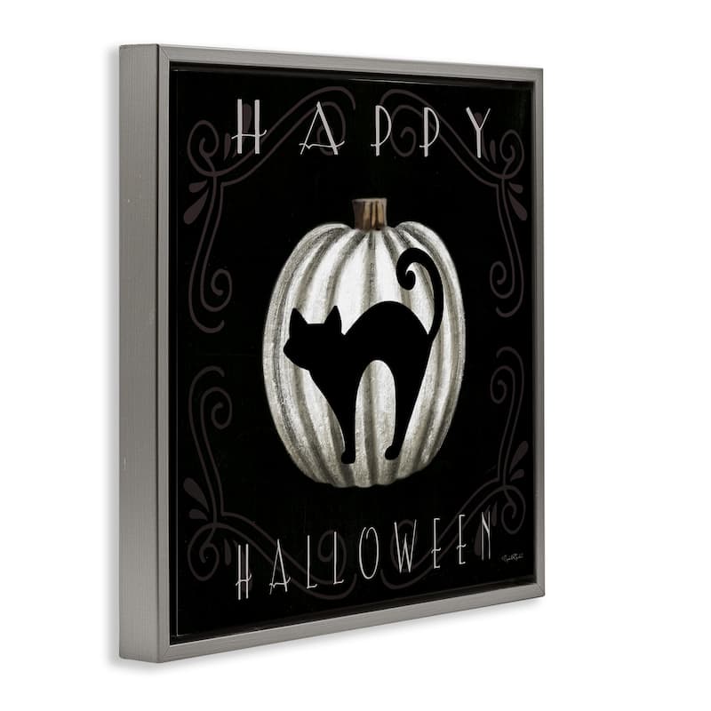 Stupell Happy Halloween Cat & Pumpkin Framed Floater Canvas Wall Art Design By Elizabeth Tyndall