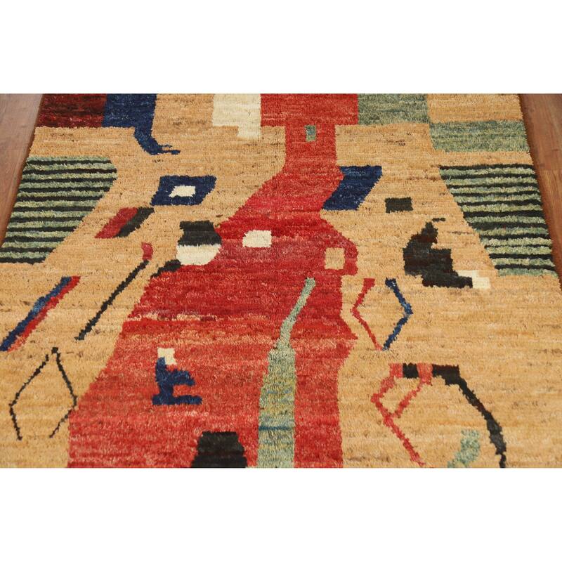 Abstract Moroccan Oriental Rug Handmade Contemporary Wool Carpet - 5'2" x 6'8"