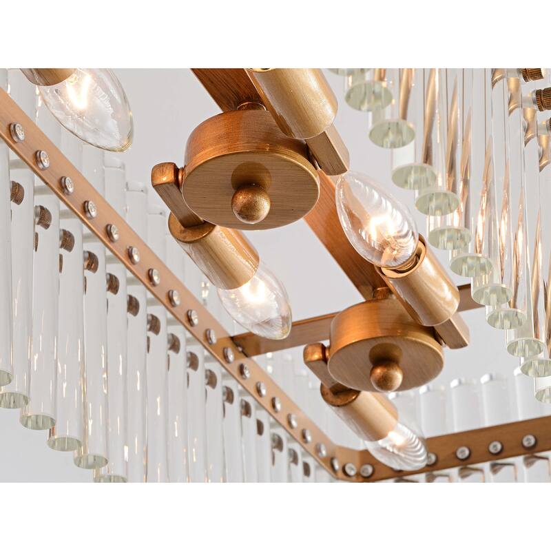 Casandra Chic 8-light Crystal Glass Bars Rectangle Linear Chandelier - Brushed Brass