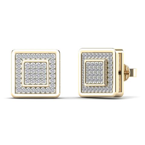 AALILLY Men's 14k Yellow Gold 1/4ct TDW Diamond Square Stud Earrings (H-I, I1-I2)