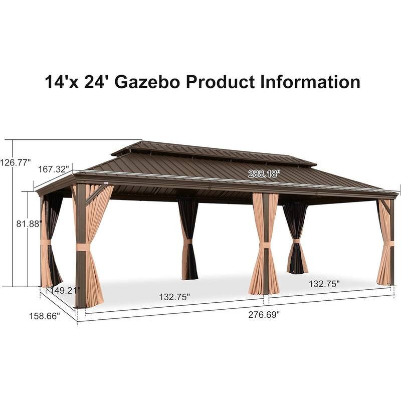 PURPLE LEAF Outdoor Gazebo Aluminum Frame Galvanized Steel Hardtop Gazebo