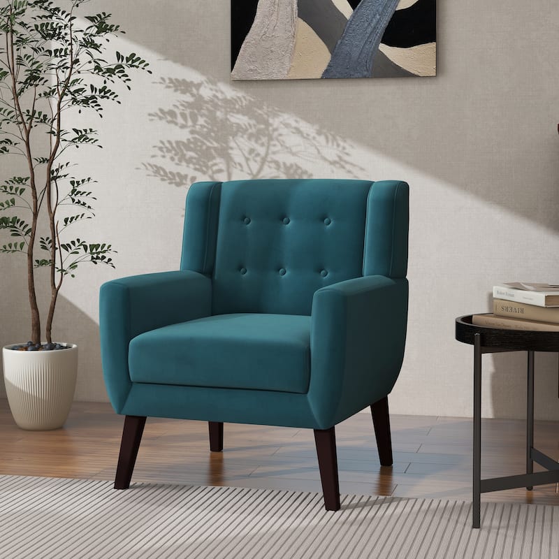 Modern Accent Chair Velvet Armchair - 28.9"W x 35.1"H x 29.5"D - Blue Velvet