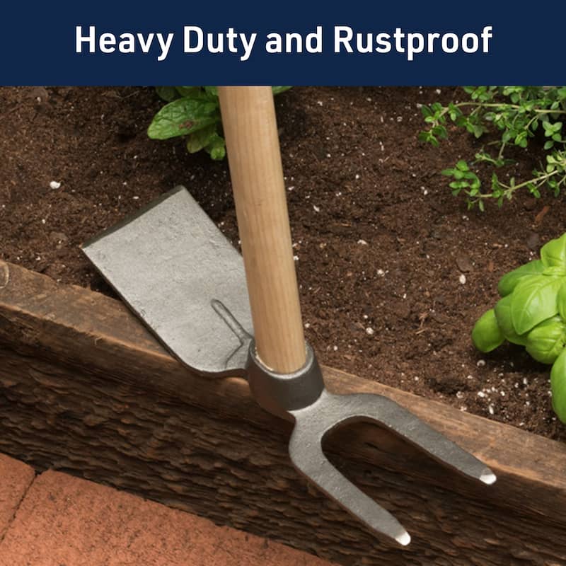 Kings County Tools 18-inch Double-Sided 2-Prong Cultivator and Hoe Garden Tool