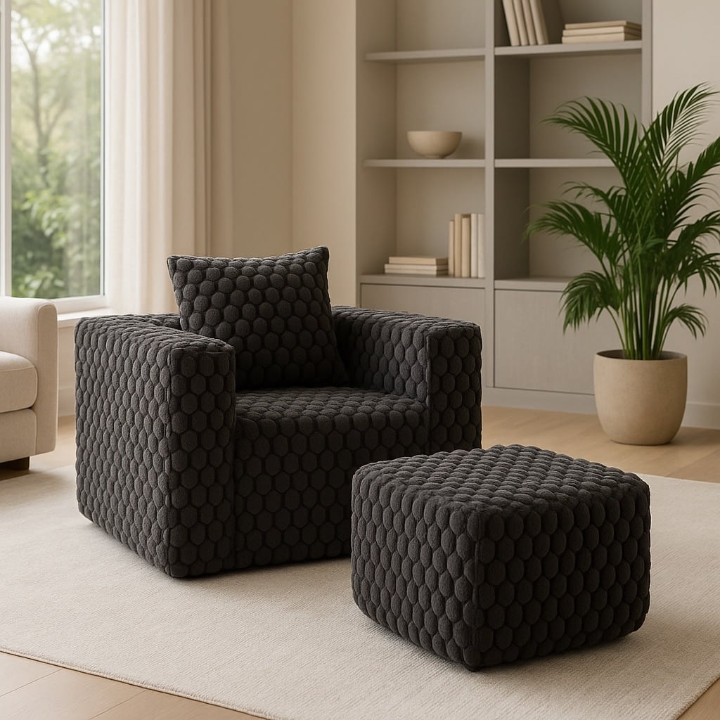 Corduroy Low Floor Standing Sofa Armchair & Ottoman Set