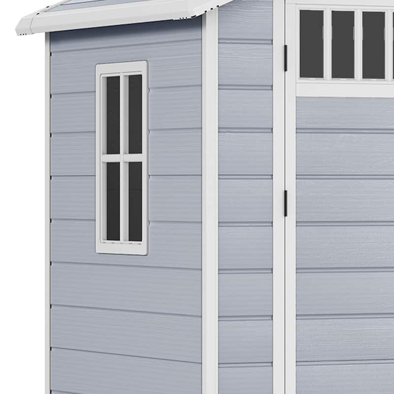 Moasis 6x4.4 FT Outdoor Storage Shed, All-Weather Resin Plastic Storage Shed with Windows, Slanted Roof, Raised Floor