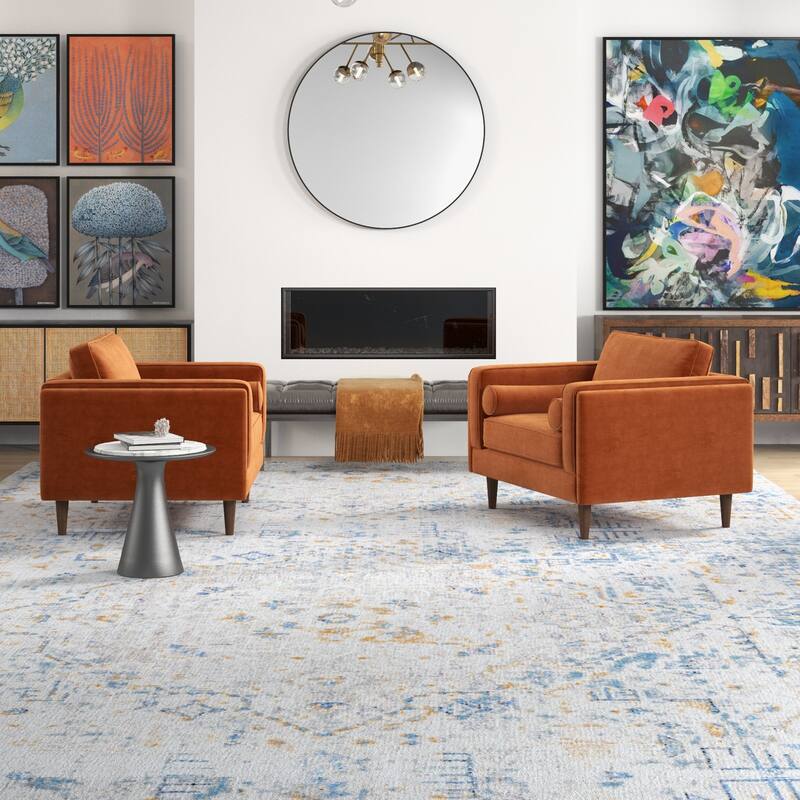 Flavia Mid-Century Pillow Back Velvet Lounge Chair Set