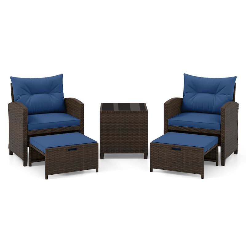 Costway 5 Piece Patio Rattan Furniture with 2 Ottomans & Tempered - See Details