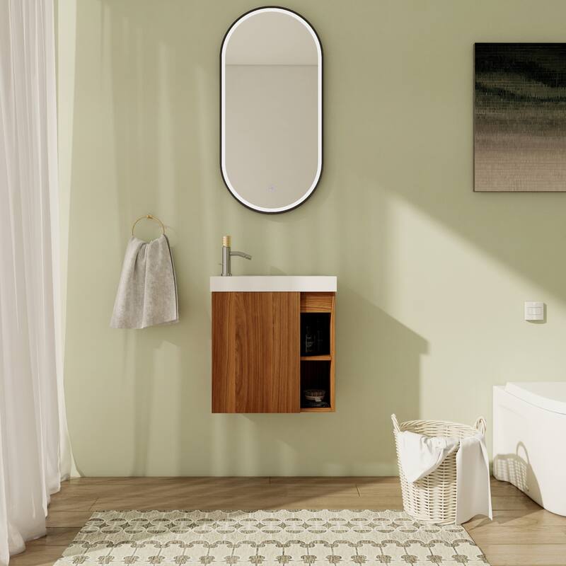 20" Floating Bathroom Vanity with Sink, Mini Wall Mounted Bathroom Vanity with Soft Close Door