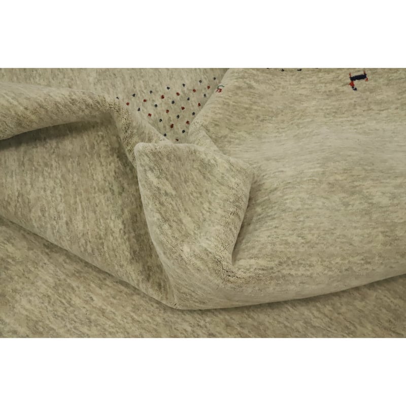 Hand Knotted Oriental 100% Wool Carpet Tribal Animal Pictorial Beige & Ivories Gabbeh Area Rug - 9' 9'' X 8' 2''