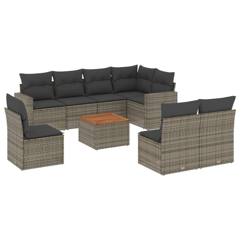 vidaXL Patio Sofa Set with Cushions Outdoor Furniture 9 Piece Poly Rattan - 25.8 x 24.4 x 27.2