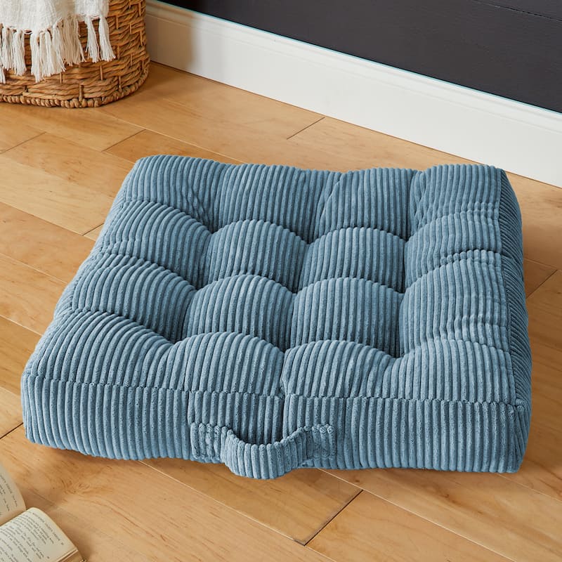 Sorra Home Indoor Soft Corduroy Tufted Square Floor Pillow with Handle - 24 in x 24 in x 5 in - Barrett Turquoise
