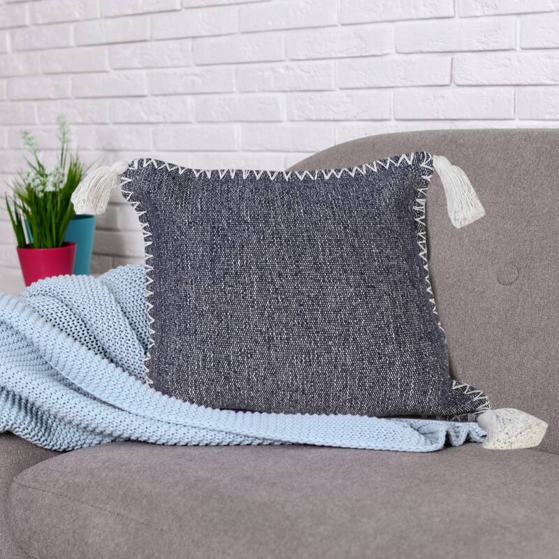 HomeRoots 20" X 20" Deep Blue And White 100% Cotton Zippered Pillow