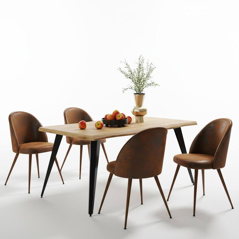 Homy Casa 5-Piece Dining Set with Modern Table and Upholstered Side Chairs - Natural - Brown