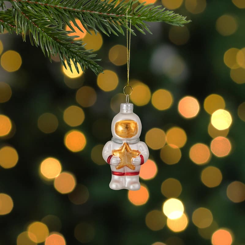 3.5" White and Gold Glass Astronaut Christmas Ornament
