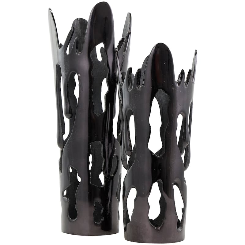 Aluminum Metal Drip Vase with Melting Designed Body - Set of 2 Silver, Gold, Black - Roche River Decor