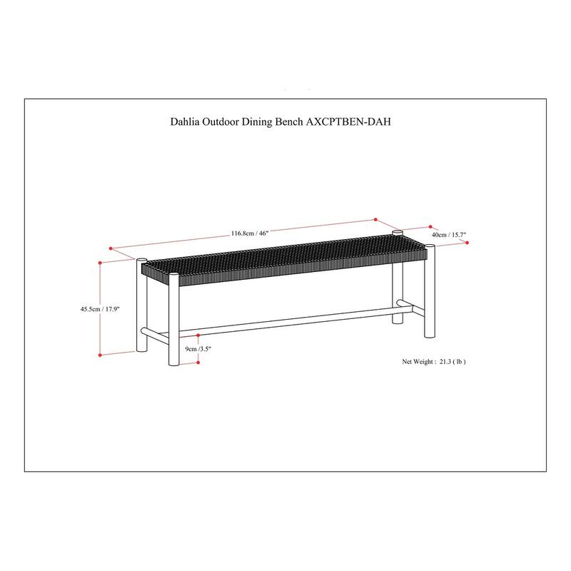 WYNDENHALL Soraya 18 inch x 46 inch Contemporary Outdoor Indoor Bench - 15.7" D x 46" W x 17.9" H