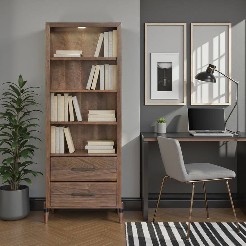 Bridgevine Home Tranquility Bookcase Pier, No Assembly Required, Walnut Finish