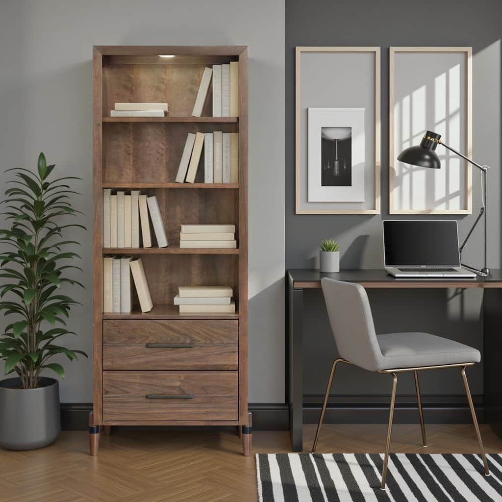 Bridgevine Home Tranquility Bookcase Pier, No Assembly Required, Walnut Finish