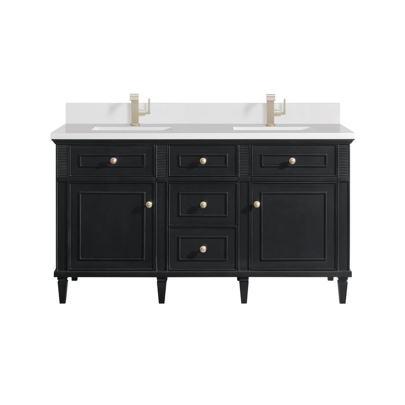 James Martin Vanities Lorelai 60" Double Vanity, Black Onyx - White Zeus - Single Hole