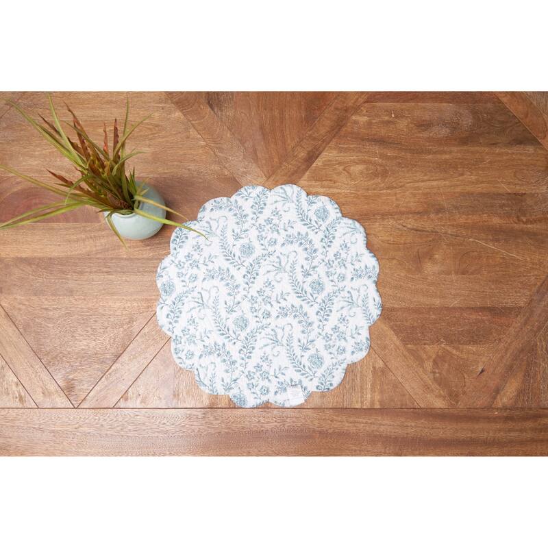 Braganza Teal Vintage Floral Flower Design Round Placemats Set of 6, 17"