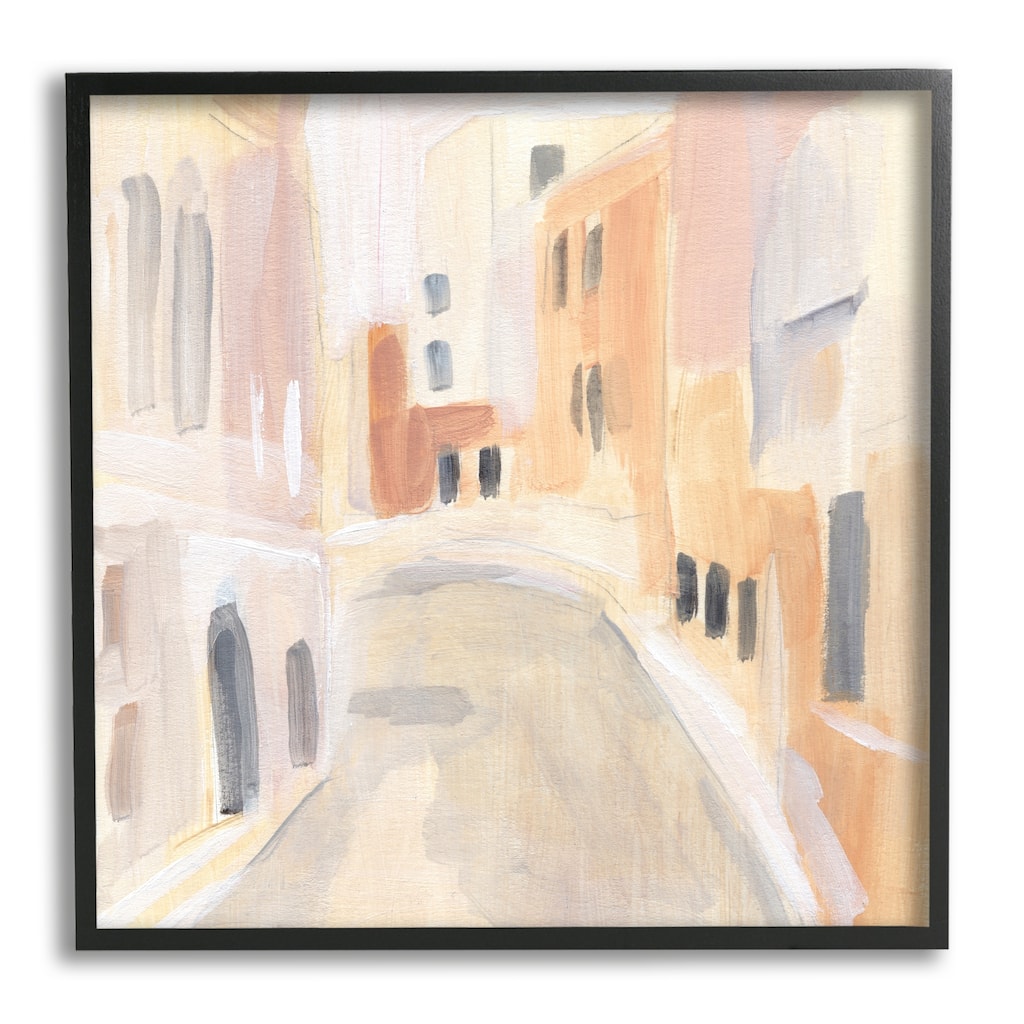 Stupell Soft City Pathway Delicate Coastal European Buildings Framed Wall Art - Yellow