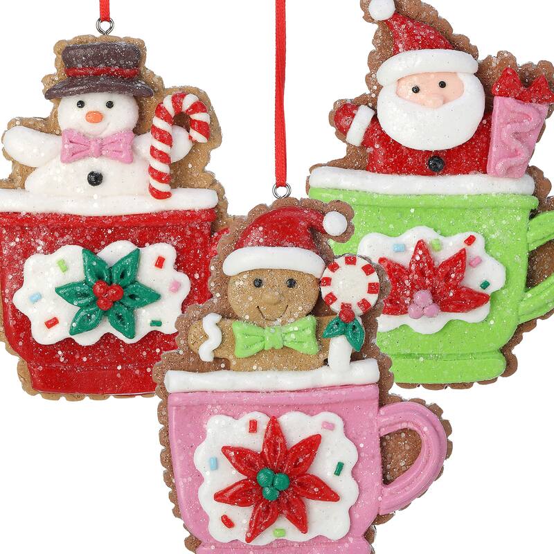 4" Claydough Mug With Friends Ornament Set of 3