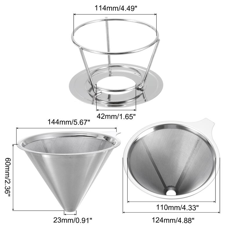 Pour Over Coffee Dripper Filter Maker with Bracket - 600 Mesh Large Size with Bracket