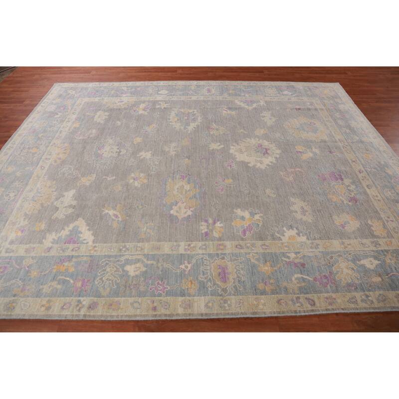 Hand Knotted Oriental 100% Wool Carpet Transitional All-Over Greys & Charcoal Oushak Area Rug - 10' 3'' X 8' 0''
