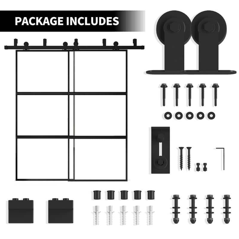 Mixoy Glass Sliding Barn Door and Hardware Included- Clear Tempered Glass,Aluminum Frame,Pre-Drilled,Soft Close