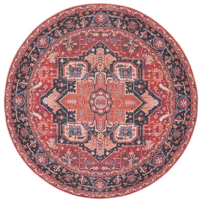 SAFAVIEH Serapi Machine Washable Slip Resistant Martina Rug - 6'7" Round - Red/Blue