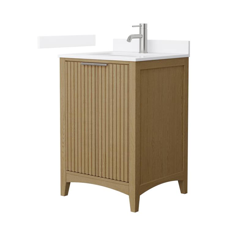 Wyndham Collection WCF9191-24S-QTZ-UNSMXX Palmilla 24" Free Standing - Natural Oak / White Quartz Top / Brushed Nickel