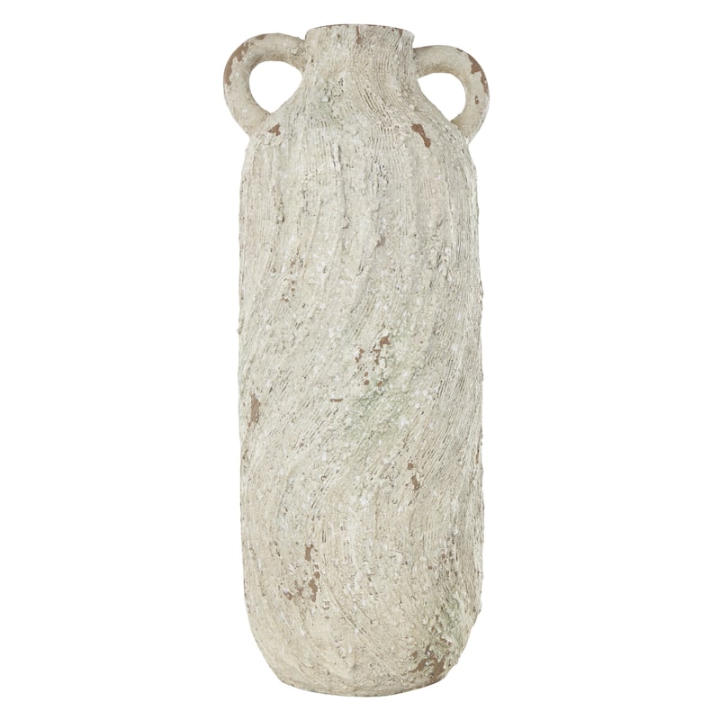 Magnesium Oxide Antique Textured Amphora Decorative Vase with Brown Distressing - Cream - Roche River Decor