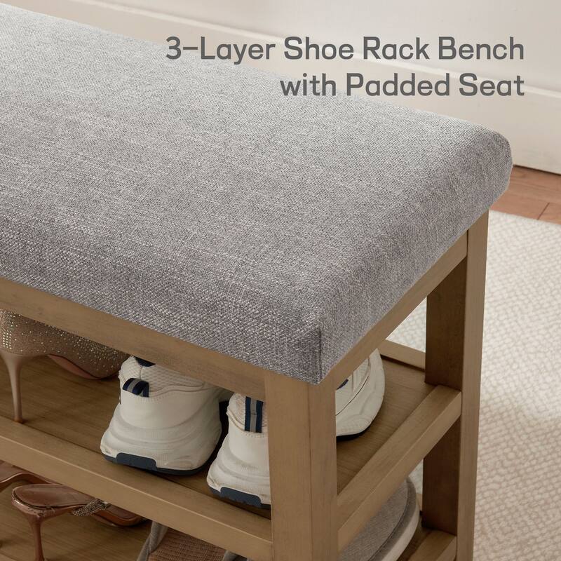HUIMO Multi-Functional Solid Wood Bench with Storage Shelves 46in/39in