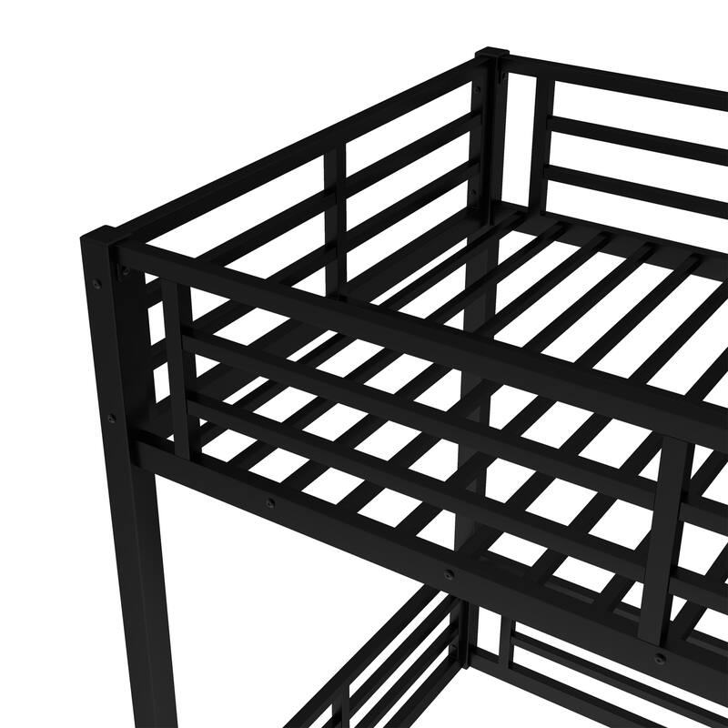 Roomfitters Metal Twin/Full Floor Bunk Bed Frame, Heavy-Duty Noise-Reduced Design, Black