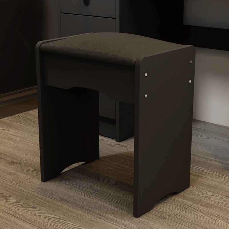 Makeup Vanity Set Dresser w/Mirror Stool 5 Drawers - White/Pink/Black - 31.5"L x 15.7"W x 52"H