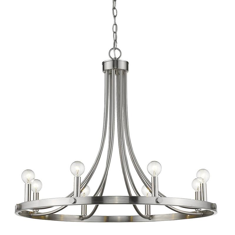 HomeRoots Silver Candle Style Eight Light Metal Dimmable Chandelier - 30' X '24.5' X '30