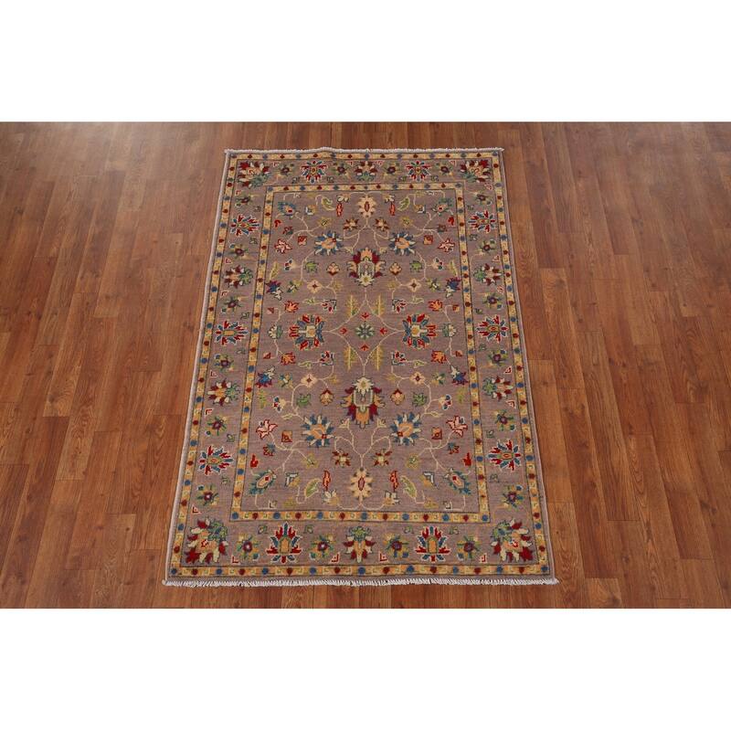 Brown Floral Oushak Oriental Accent Rug Hand-Knotted Wool Carpet - 3'4" x 5'2"