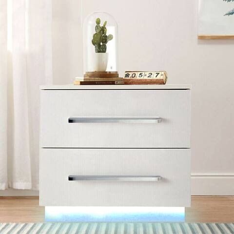 Modern LED Bedside End Table High Glossy Nightstand with 2 Drawers