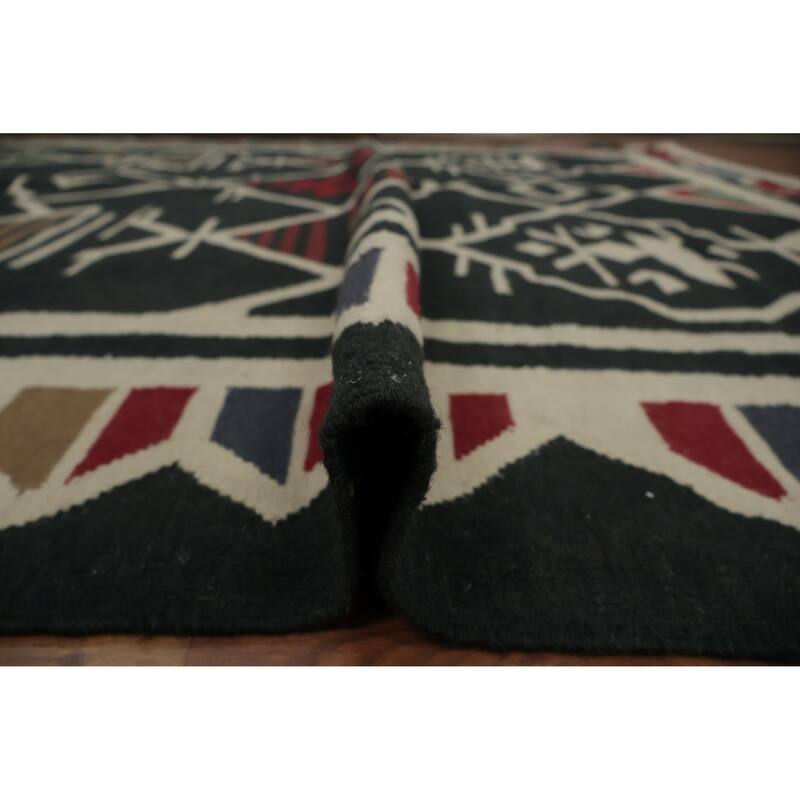 Hand Woven Oriental 100% Wool Carpet Southwestern Tribal Black Kilim Area Rug - 11' 2'' X 8' 0''