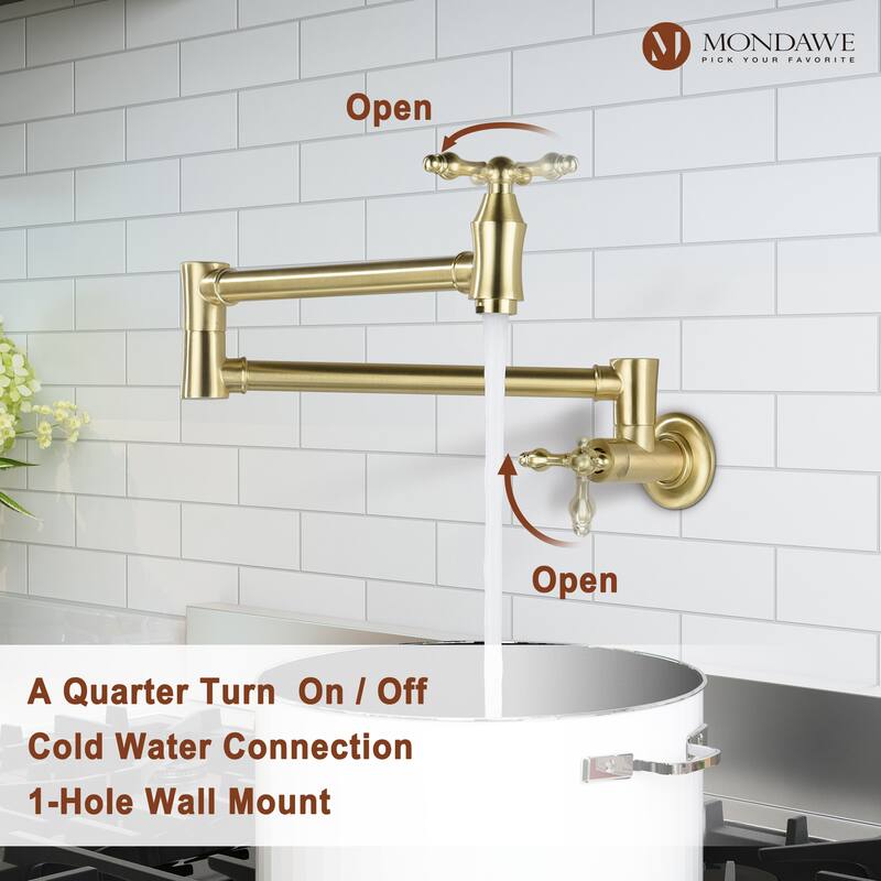 Mondawe 1.8 GPM Pot Filler Faucet, Single Hole 2 Handles Faucet