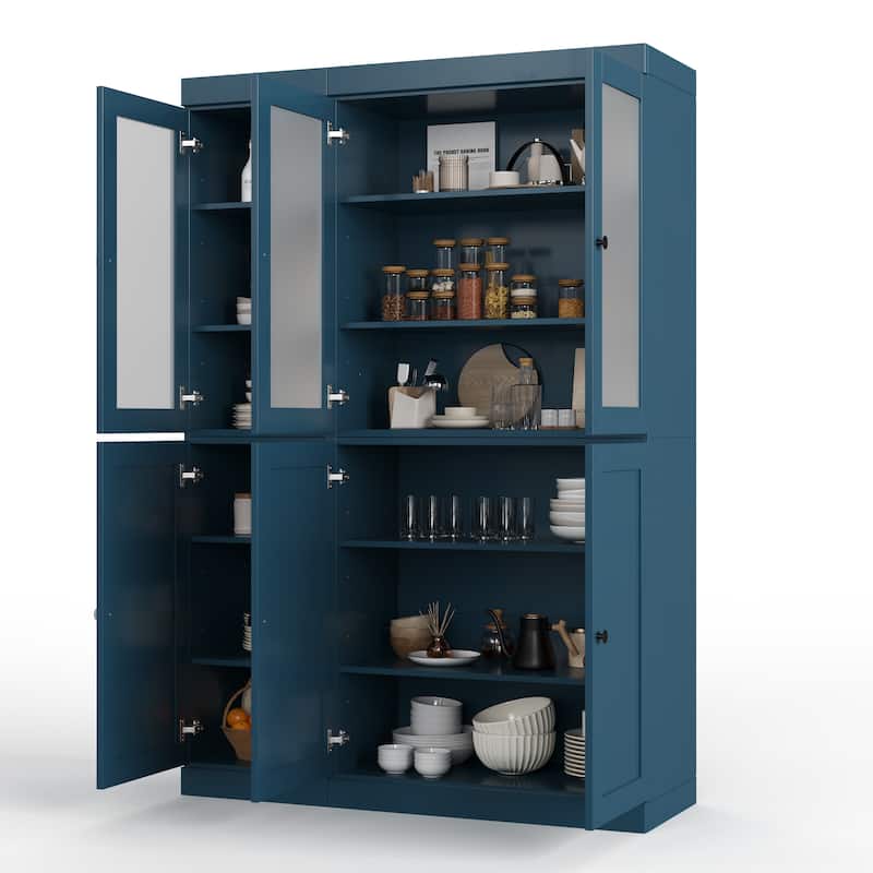 Palace Imports 100% Solid Wood 48.5" Pantry Cabinet with Frosted Glass, Shaker Doors and Adjustable Shelves