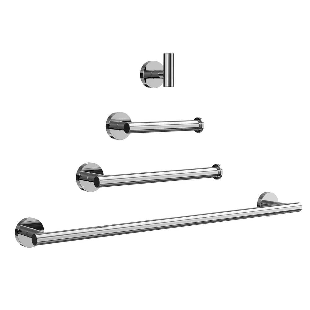 GRANDJOY 4‑Piece Bathroom Hardware Set, 304 Stainless Steel Towel Bar, Towel Ring, Toilet Paper Holder and Robe Hook
