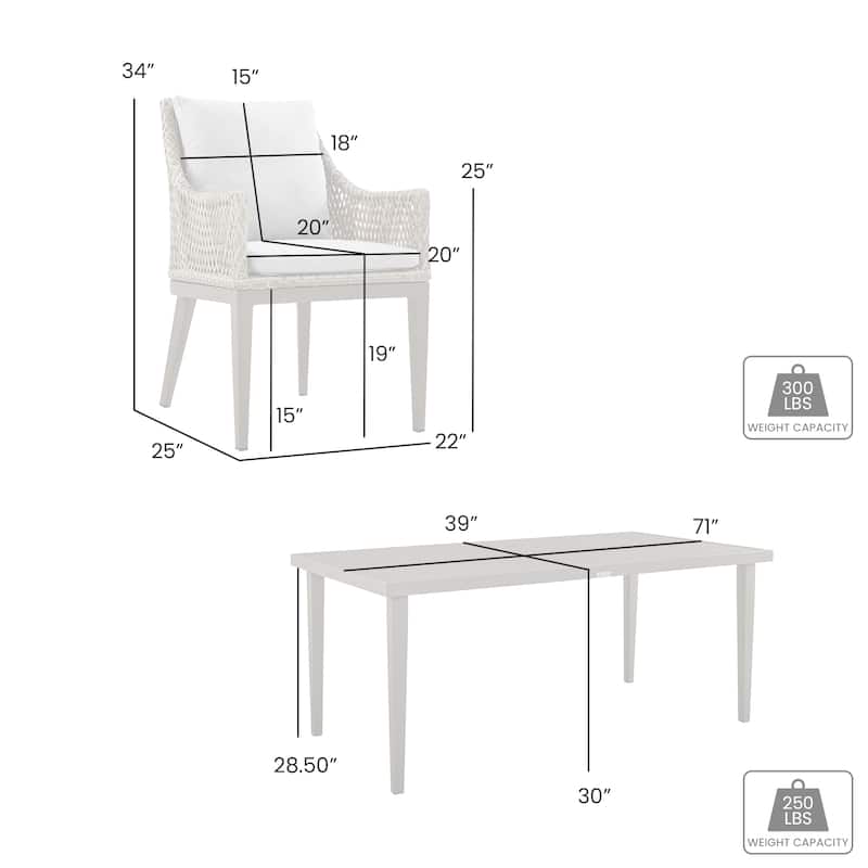 Grenada 5 Piece Grey Aluminum Outdoor Dining Set with Grey Fabric
