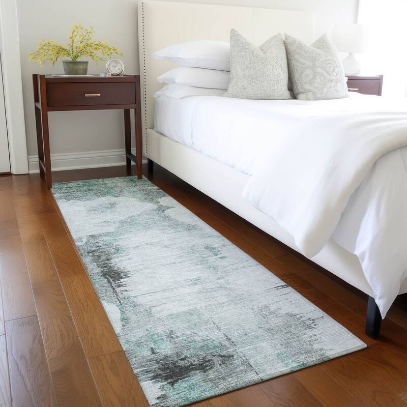 Machine Washable Indoor/ Outdoor Chantille Abstract Cloud Rug - Teal - 2'3" x 7'6"