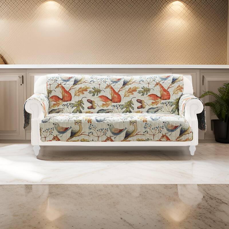 Sofa Cover Furniture Protector, Owl, Songbird Print, Polyester Multicolor