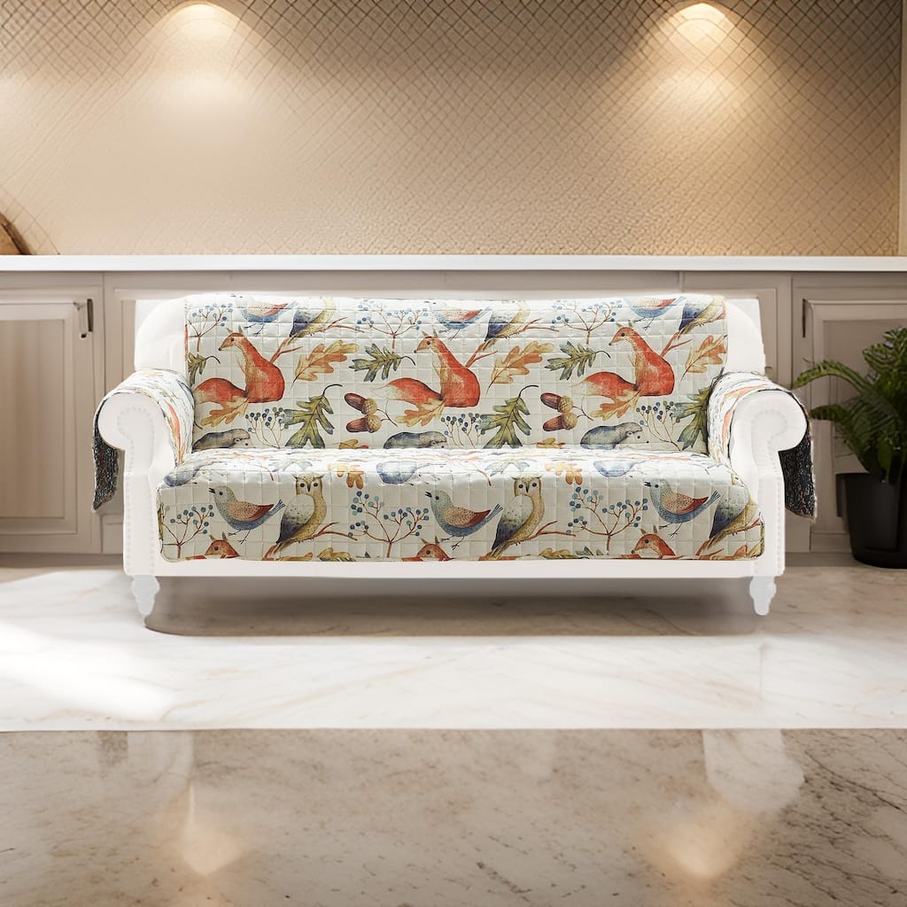 Sofa Cover Furniture Protector, Owl, Songbird Print, Polyester Multicolor